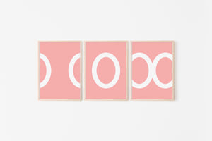 Set of 3 abstract prints, pink and white circles print, printable modern wall art - prints-actually