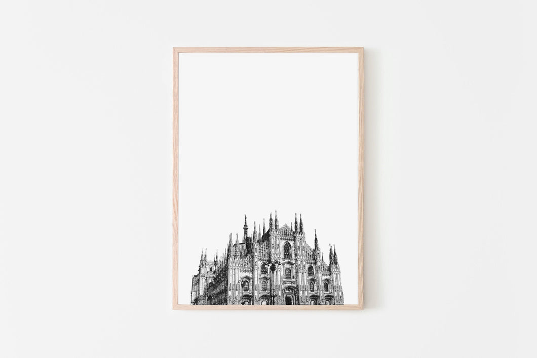 Duomo Cathedral Milan Print, Printable Wall Art, Minimalist Print, Black and White - prints-actually