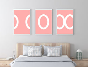 Set of 3 abstract prints, pink and white circles print, printable modern wall art - prints-actually