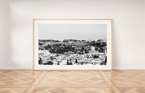 Black and white Jerusalem print, printable wall art, Israel landscape, jewish decor, digital wall print photo, Jerusalem skyline photography