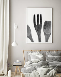 Wood utensil Print, black white kitchen decor, cooking spoon print, printable wall art, modern kitchen wall art, wooden Poster digital print