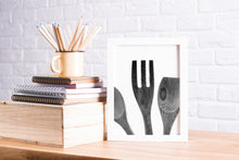 Load image into Gallery viewer, Wood utensil Print, black white kitchen decor, cooking spoon print, printable wall art, modern kitchen wall art, wooden Poster digital print