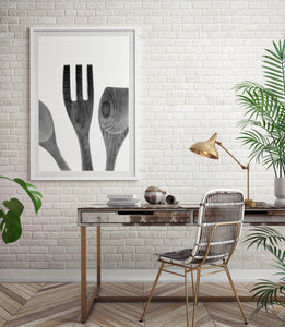 Wood utensil Print, black white kitchen decor, cooking spoon print, printable wall art, modern kitchen wall art, wooden Poster digital print