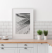 Load image into Gallery viewer, תמונה לקיר של ענפי עץ דקל בשחור לבן, פרינט להפדסה