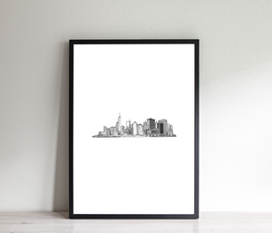 New York Skyline Print, Printable Wall Art, Minimalist Print, Black White NYC - prints-actually