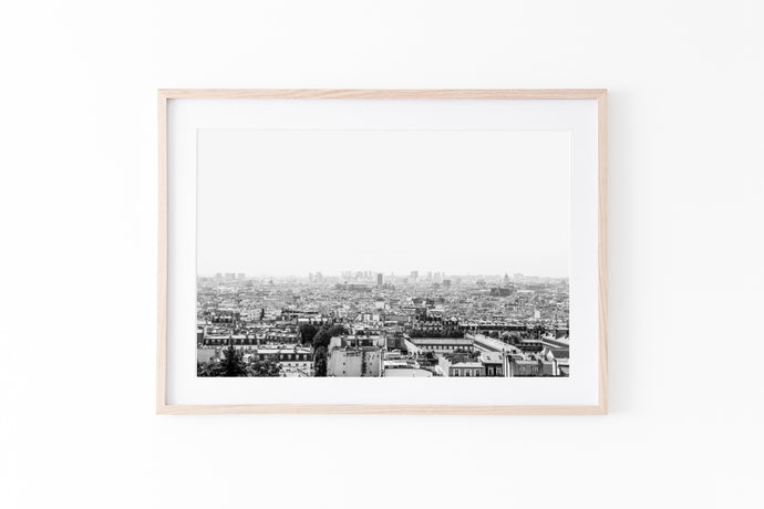 Paris skyline print, black and white printable wall art - prints-actually
