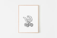 Load image into Gallery viewer, Stroller nursery wall print, line drawing, printable wall art, baby carriage art