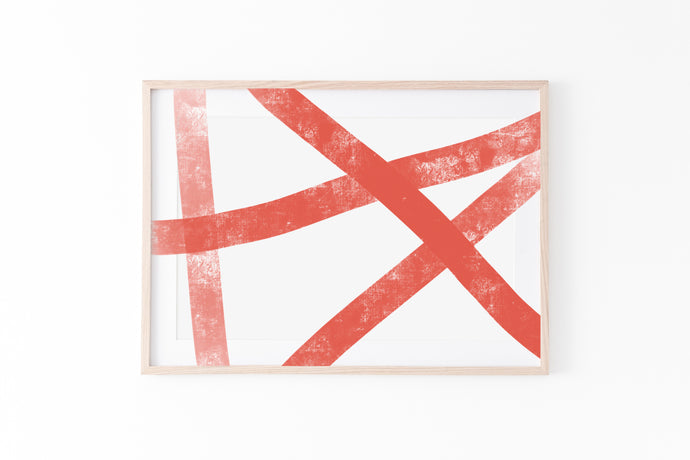 Abstract print, printable wall art, red brush strokes horizontal - prints-actually