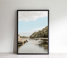 Load image into Gallery viewer, River print, neutral colors printable wall art, village photography, France landscape, digital wall prints, nature poster, sailboats decor
