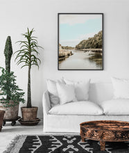 Load image into Gallery viewer, River print, neutral colors printable wall art, village photography, France landscape, digital wall prints, nature poster, sailboats decor