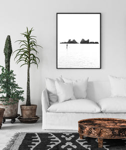 Rocky beach print, Wall Art, France Landscape poster, black and white