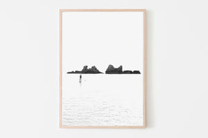 Rocky beach print, Wall Art, France Landscape poster, black and white