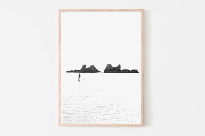 Impresión de playa rocosa, Arte de Pared, cartel de paisaje de Francia, blanco y negro