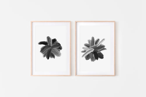 Set of 2 abstract prints, black brush strokes print, printable wall art, modern art - prints-actually