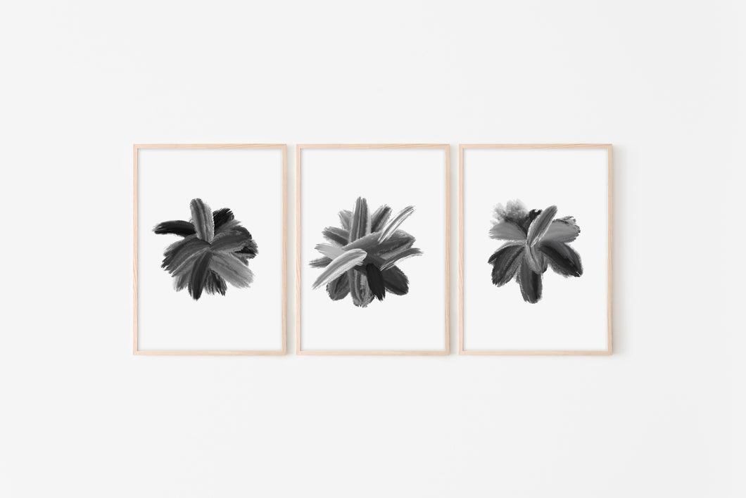 Set of 3 abstract prints, black brush strokes print, printable modern wall art - prints-actually
