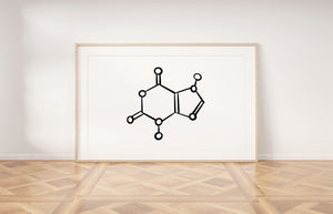 Chocolate Molecule print, theobromine, Molecule Poster, horizontal, Printable Wall Print, Minimalist Black White, cacao, Modern Art Decor