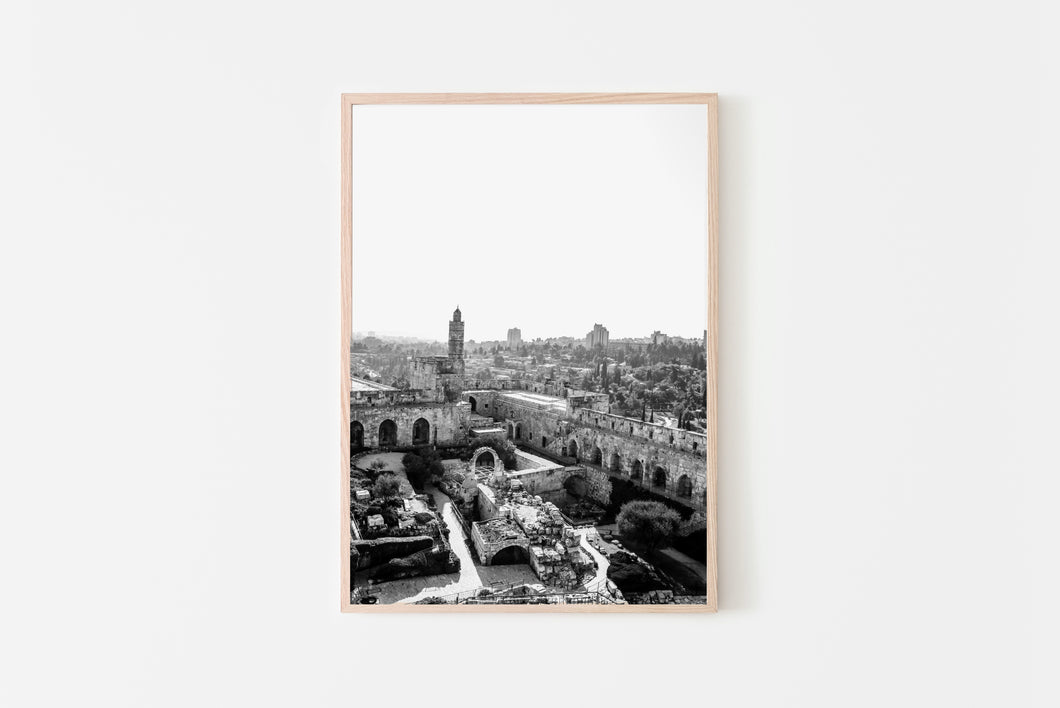 תמונה לקיר של מגדל דוד בירושלים בשחור לבן, פרינט להדפסה