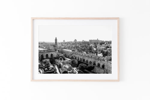 תמונה לקיר של מגדל דוד בירושלים בשחור לבן, פרינט להורדה והדפסה