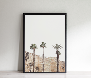 תמונה לקיר של חומות ירושלים ועצי דקל, פרינט להדפסה