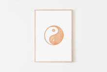 Load image into Gallery viewer, Yin Yang print, spiritual prints, brown orange, balance, meditation Illustration poster, zen, yoga studio decor, Printable wall art, digital