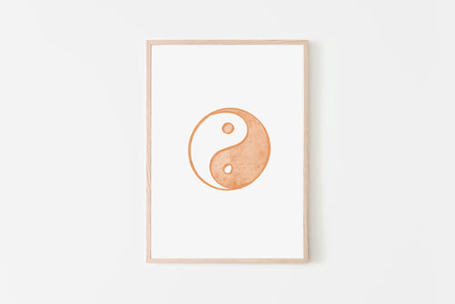 Yin Yang print, spiritual prints, brown orange, balance, meditation Illustration poster, zen, yoga studio decor, Printable wall art, digital