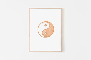 Yin Yang print, spiritual prints, brown orange, balance, meditation Illustration poster, zen, yoga studio decor, Printable wall art, digital