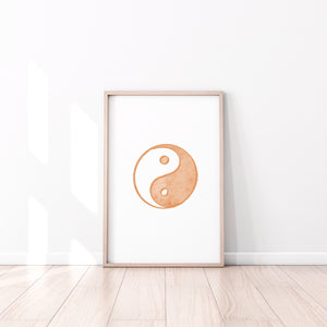 Yin Yang print, spiritual prints, brown orange, balance, meditation Illustration poster, zen, yoga studio decor, Printable wall art, digital