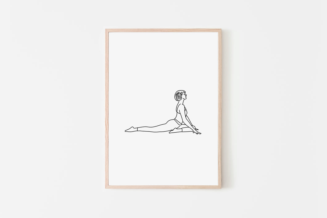 תמונה לקיר של ציור של אישה בתנוחת יוגה חצי יונה, פרינט להדפסה